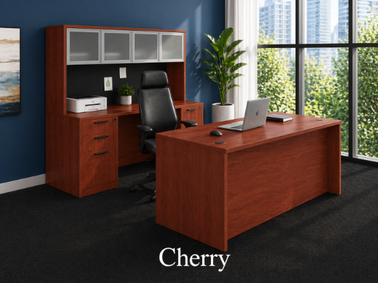 Picture of Executive Desk with Credenza and Hutch Set 