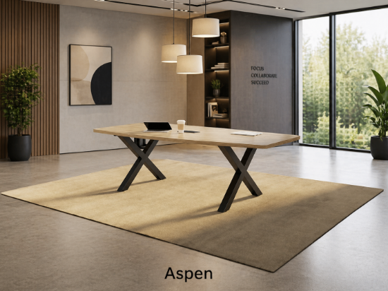 Picture of Boat Shaped Conference Table with Metal X Base, Cable Management