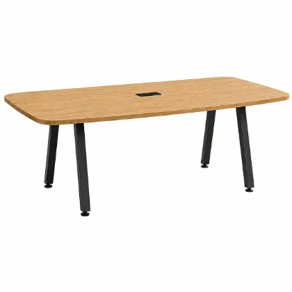Picture of Boat Shaped Conference Table with Metal Legs and Built In Grommets