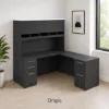 L shaped office desk with storage and hutch