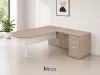 L shaped peninsula desk with glass modesty panel