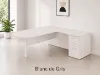 L shaped peninsula desk with glass modesty panel