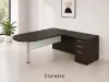 L shaped peninsula desk with glass modesty panel