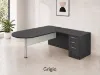 L shaped peninsula desk with glass modesty panel