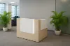L shaped reception desk with LED lights