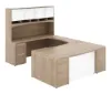 U shaped executive desk with hutch and glass modesty panel