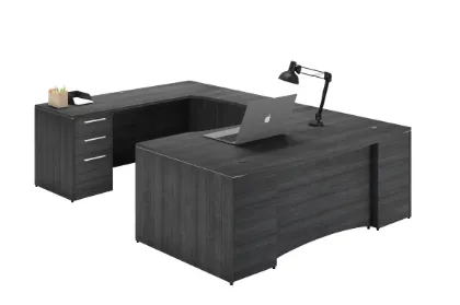 U shaped executive desk with drawers and bow front