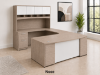 U shaped executive desk with hutch and glass modesty panel