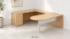 U shaped peninsula desk with drawers and white glass modesty panel