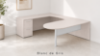 U shaped peninsula desk with drawers and white glass modesty panel