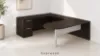 U shaped peninsula desk with drawers and white glass modesty panel