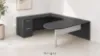U shaped peninsula desk with drawers and white glass modesty panel