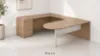U shaped peninsula desk with drawers and white glass modesty panel
