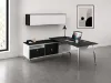 Picture of Modern L Shaped Desk with Storage Credenza and Wall Mounted Hutch