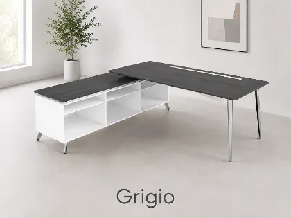 modern L shaped desk with side storage credenza