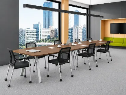 Picture of Modern Boat Shaped Conference Table with Metal Legs & Cable Management