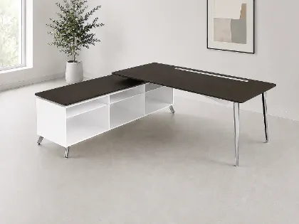 modern L shaped desk with side storage credenza