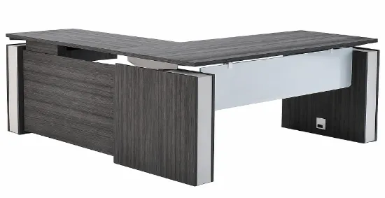  height adjustable L shaped desk with acrylic modesty panels