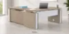height adjustable L shaped desk with acrylic modesty panels