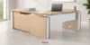 height adjustable L shaped desk with acrylic modesty panels