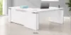 height adjustable L shaped desk with acrylic modesty panels
