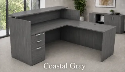 L Shaped Reception Desk with Locking Drawers and Reversible Return