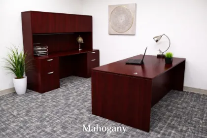 Executive Desk and Credenza Set with Hutch and Storage
