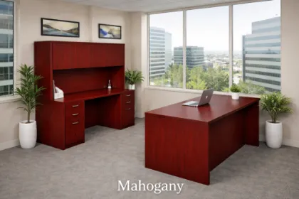 Rectangular Executive Desk and Credenza Set with Hutch and Storage