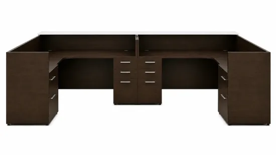 Picture of 2 Person Reception Desk with Glass Transaction Counter and Storage
