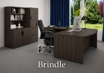 Bow Front L-Shaped Executive Desk with Hutch, Storage Cabinet & Wardrobe