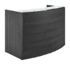 curved reception desk with glass transaction counter