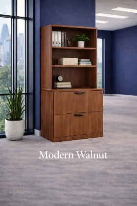 Lateral File Cabinet with Bookcase Hutch and Office Storage Shelves