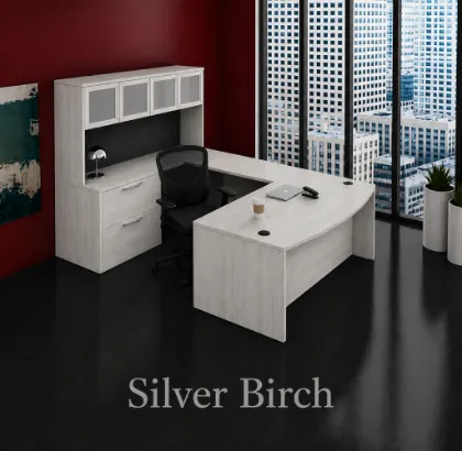 Bow Front U-Shaped Executive Desk with Hutch, Drawers and Storage