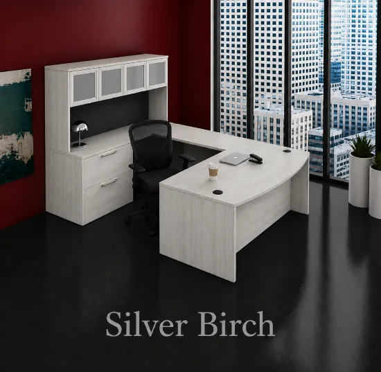 Bow Front U-Shaped Executive Desk with Hutch, Drawers and Storage