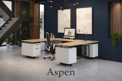 Modern U-Shaped Desk with Drawers and Storage