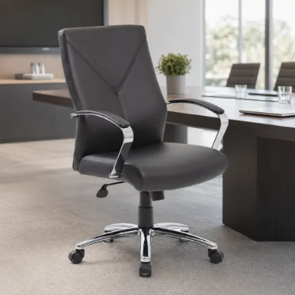 Executive High Back Leather Boardroom Chair with Chrome Arms and Adjustable Tilt-Black