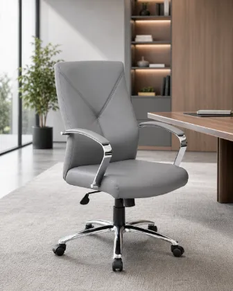 Executive High Back Leather Boardroom Chair with Chrome Arms and Adjustable Tilt