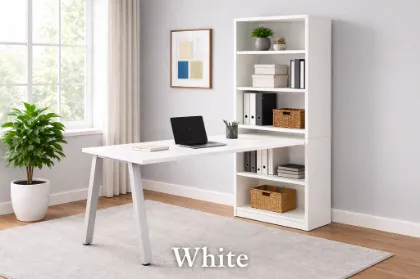 Desk and Bookcase Combo with Open Storage, Adjustable Shelves and 71-Inch Height