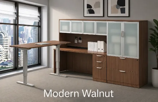 Adjustable Height L-Shaped Desk with Storage and Sit Stand Return