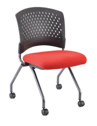 Picture of Red Nesting Guest Chair without Arms, Rolling Casters, and Upholstered Seat 