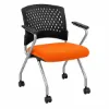 rolling nesting chair with arms and upholstered seat