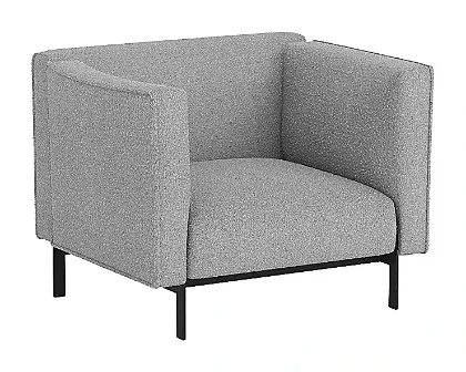 upholstered club chair with light gray fabric