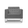 leather club chair with tufted gray upholstery