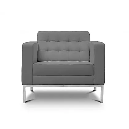 leather club chair with tufted gray upholstery