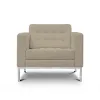 leather club chair with tufted gray upholstery