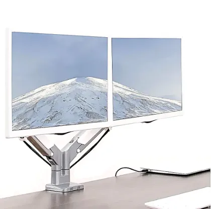 dual monitor desk mount with desk clamp and grommet mount