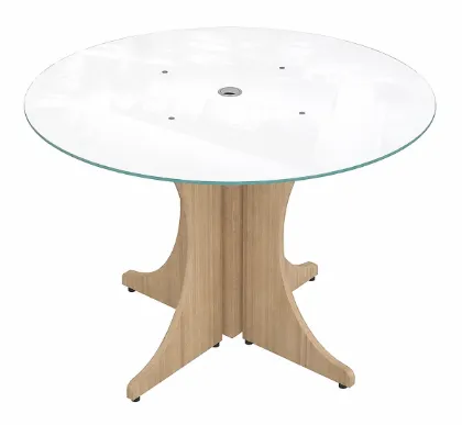 round conference table with white frosted glass top
