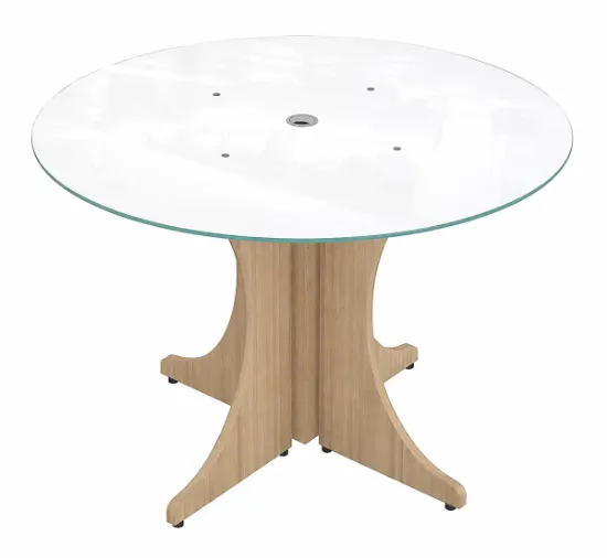 round conference table with white frosted glass top