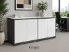 office storage credenza with white glass doors