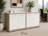 office storage credenza with white glass doors
